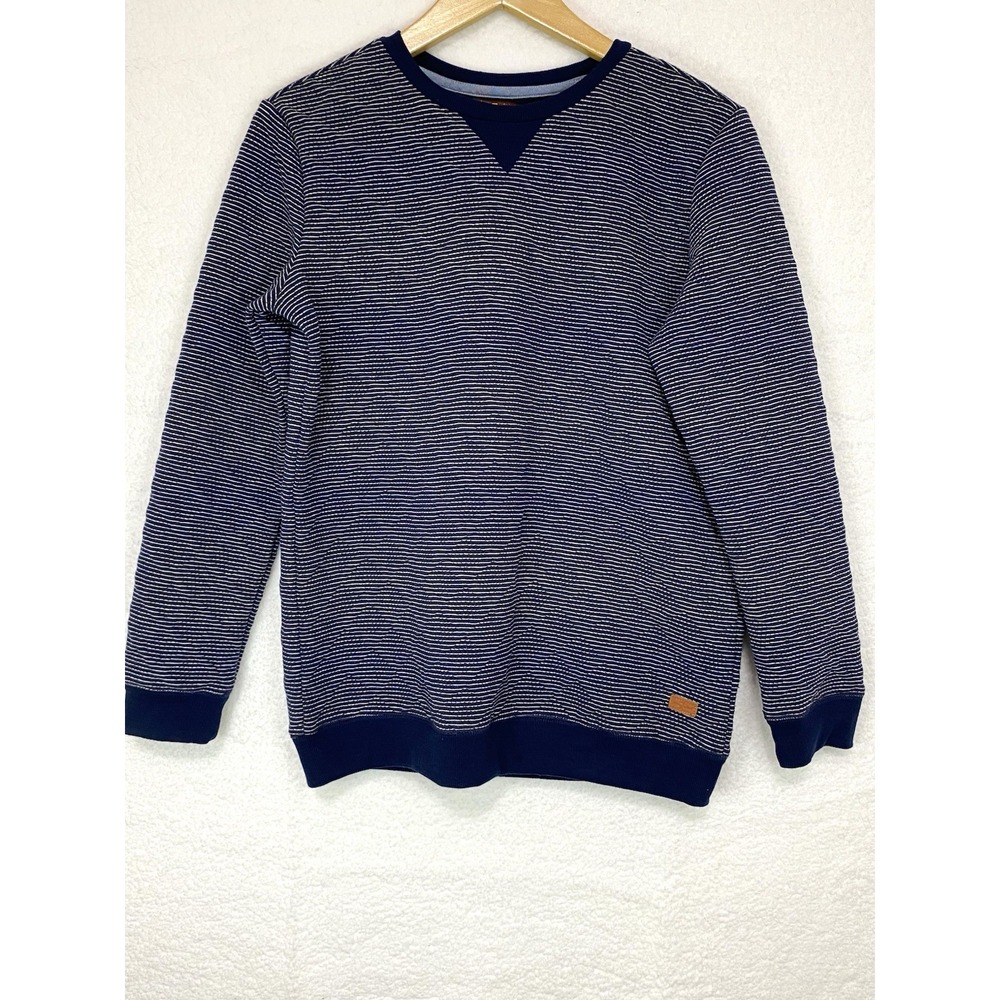 7 For All Mankind Mens XL Navy Blue‎ White Micro Stripe Crew Neck Sweatshirt